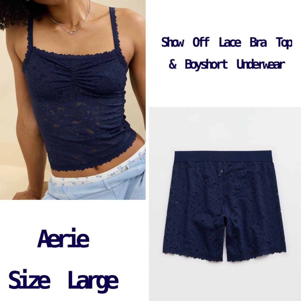 NWT Aerie Show Off Lace Bra Top & Boyshort Underwear, Large